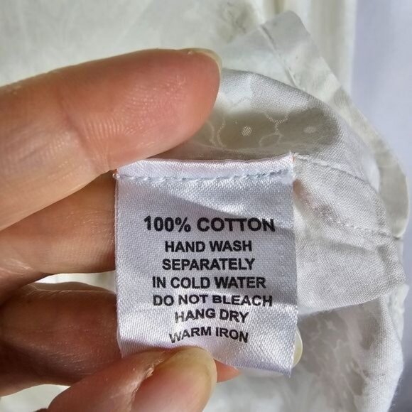 Pax Philomena White Floral Burnout Button Up Shirt Sz XL Pointed Collar Dainty - Picture 7 of 8